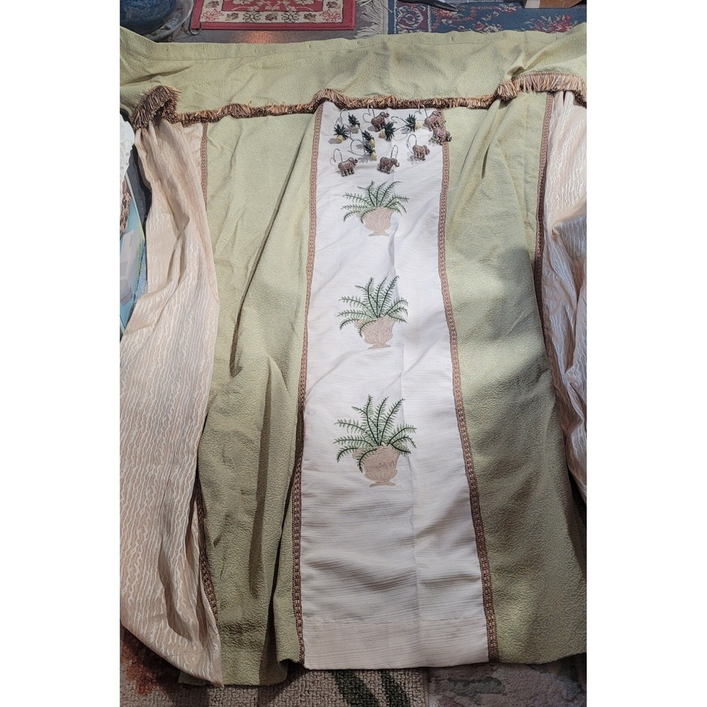 Cloth Shower Curtain Palm Tree w Hanger Elephant/palm tree